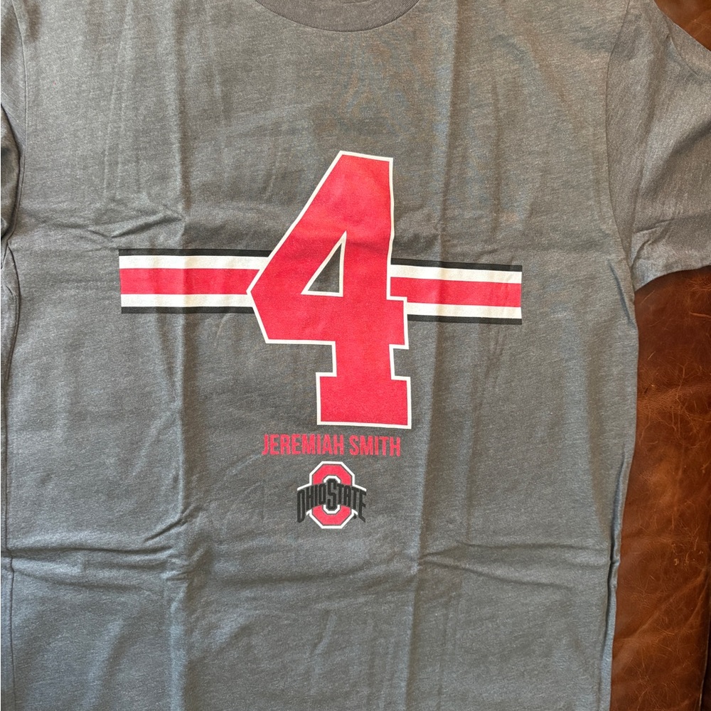 Ohio State Gray Short Sleeve Tee with Red Number